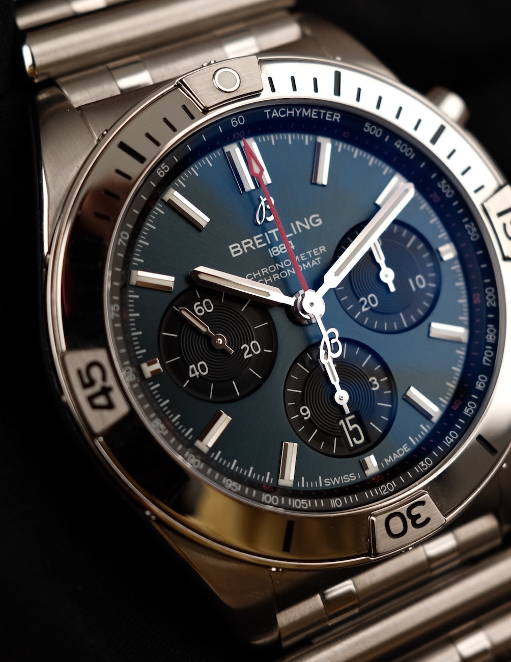 Breitling Chronomat B01 42 AB0134 Box + og. Papiere Blue Dial, 99% New, First Buyers Invoice, German Delivered