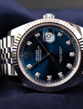 Load image into Gallery viewer, Rolex Datejust 41 126334 Box + og. Papiere Blue Diamond Dial, First Buyer's Invoice, LC100
