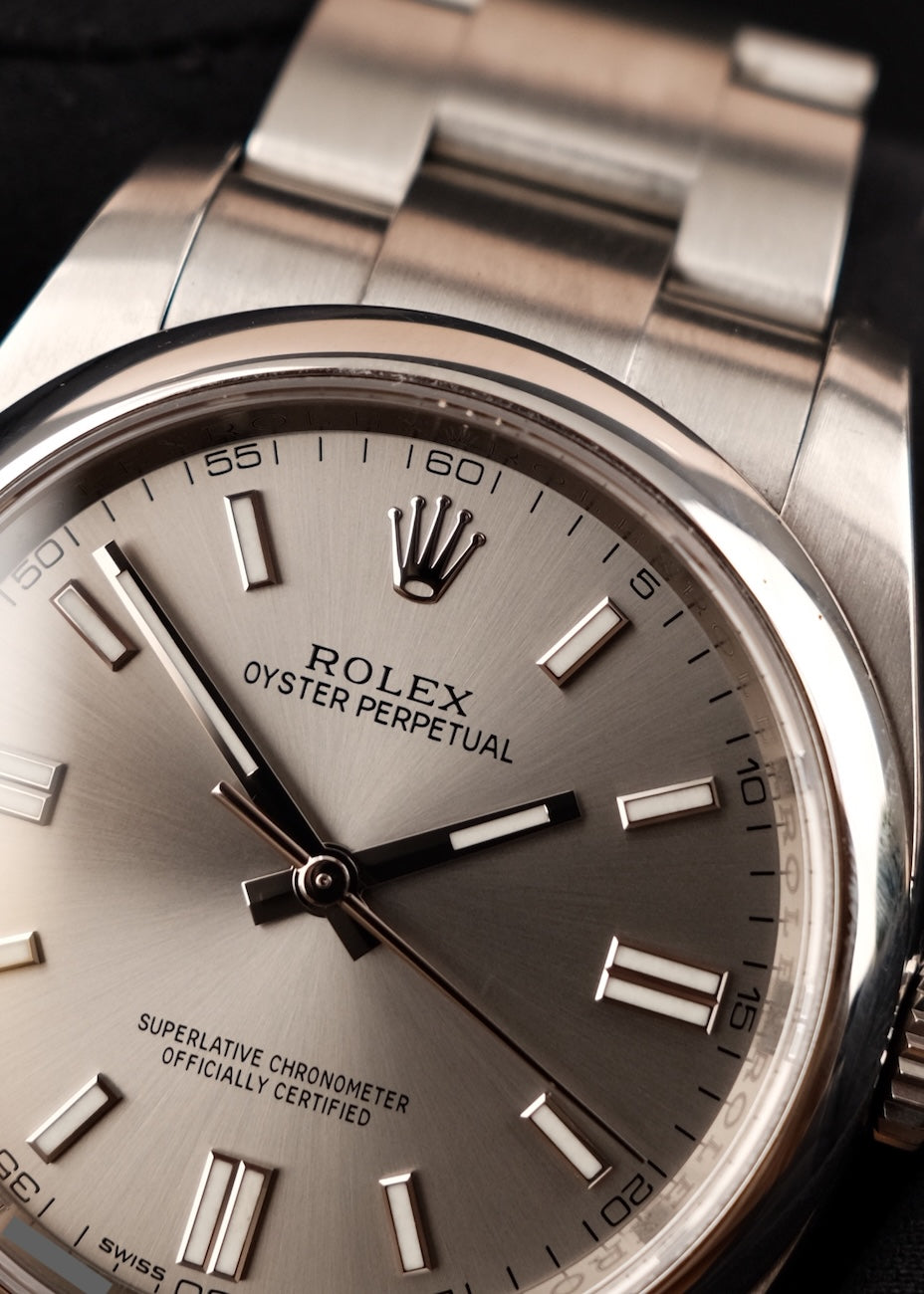 Rolex Oyster Perpetual 36 116000 Box + og. Papiere Silver Stick Dial, LC100, First Buyer's Invoice