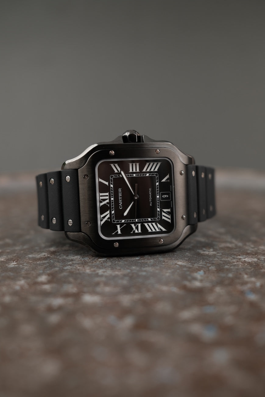 Cartier Santos Large WSSA0039 Box + og. Papiere Black ADLC, New, First Buyer's Invoice, German Delivered, Partly Stickered