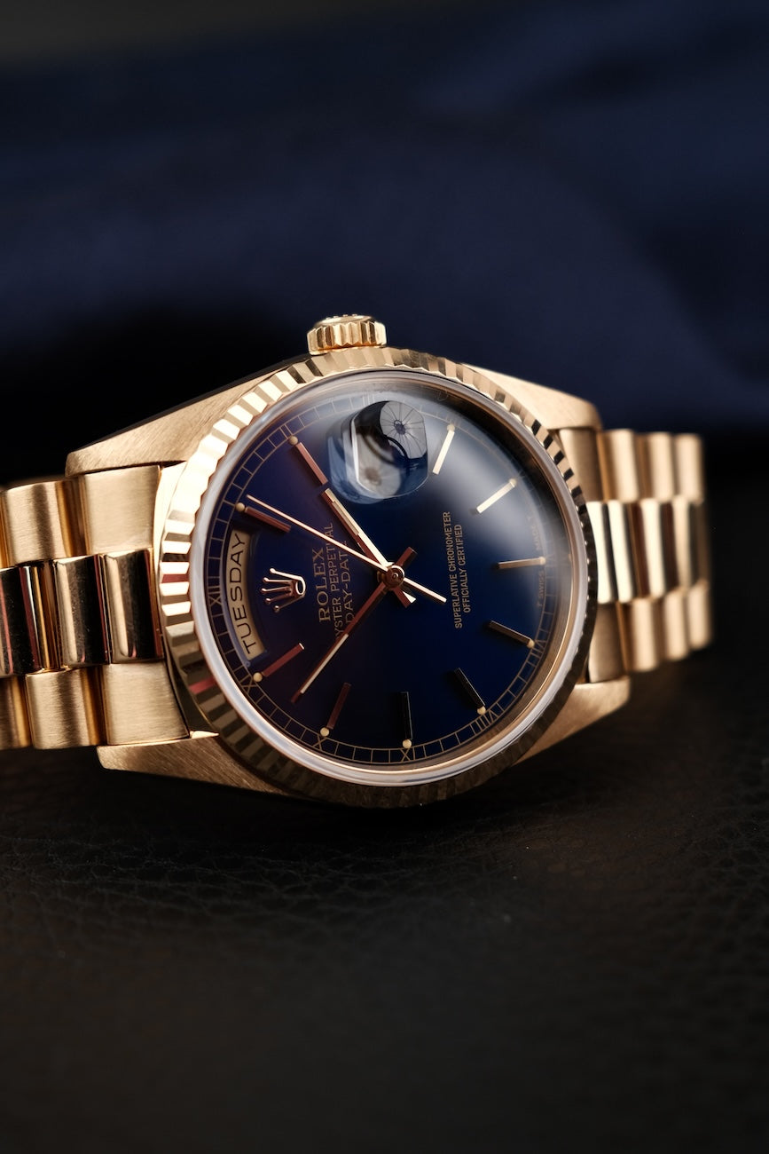 Rolex Day-Date 36 18238 Box + og. Papiere Rare Cobalt Blue Stick Dial