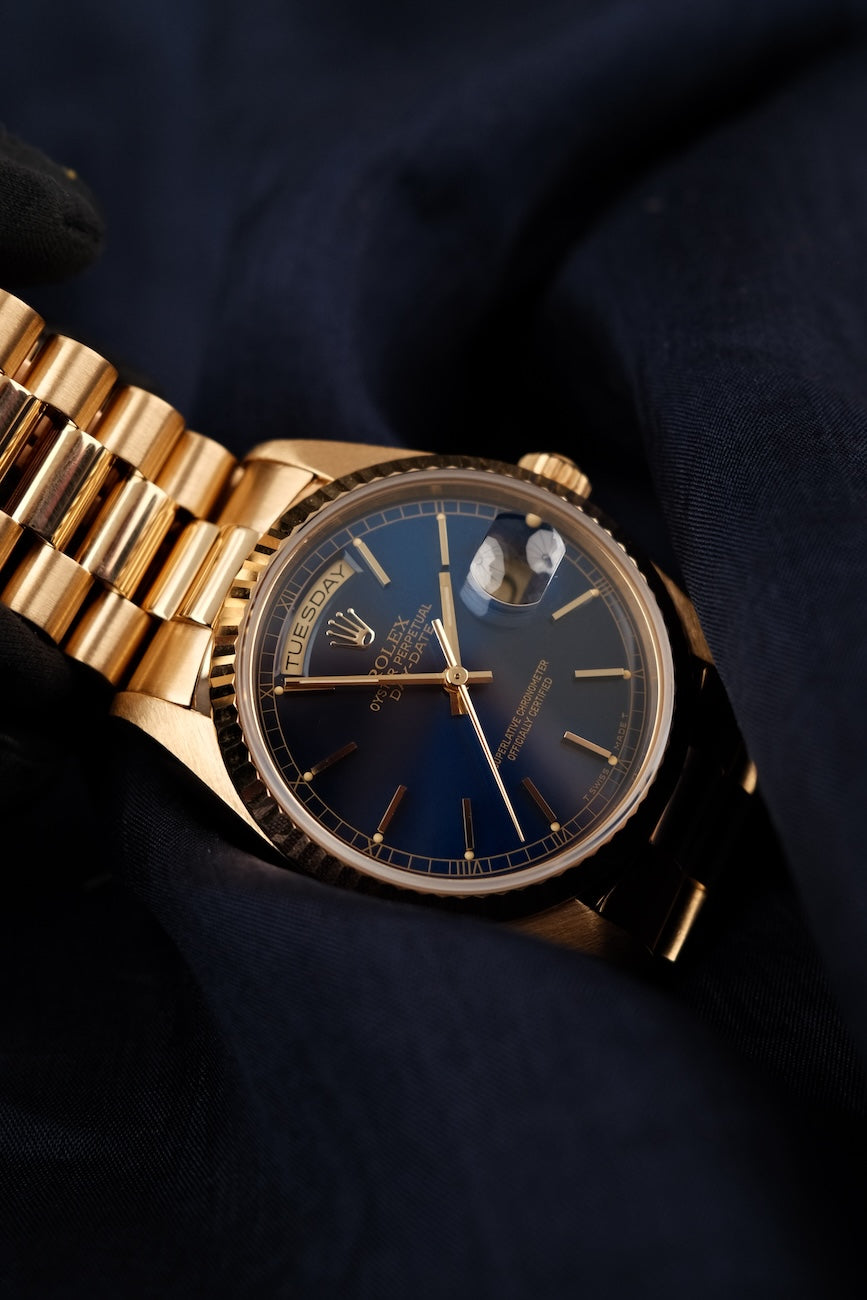 Rolex Day-Date 36 18238 Box + og. Papiere Rare Cobalt Blue Stick Dial