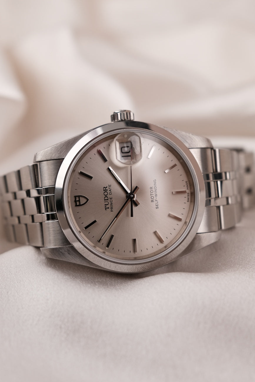 Tudor Prince Date, Steel, Silver Stick Dial, Smooth Bezel 74000 Original Papiere