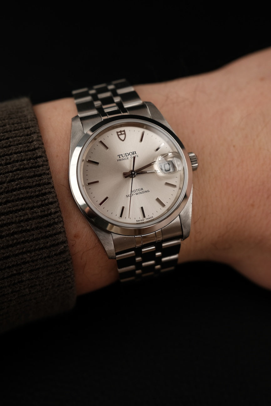 Tudor Prince Date, Steel, Silver Stick Dial, Smooth Bezel 74000 Original Papiere