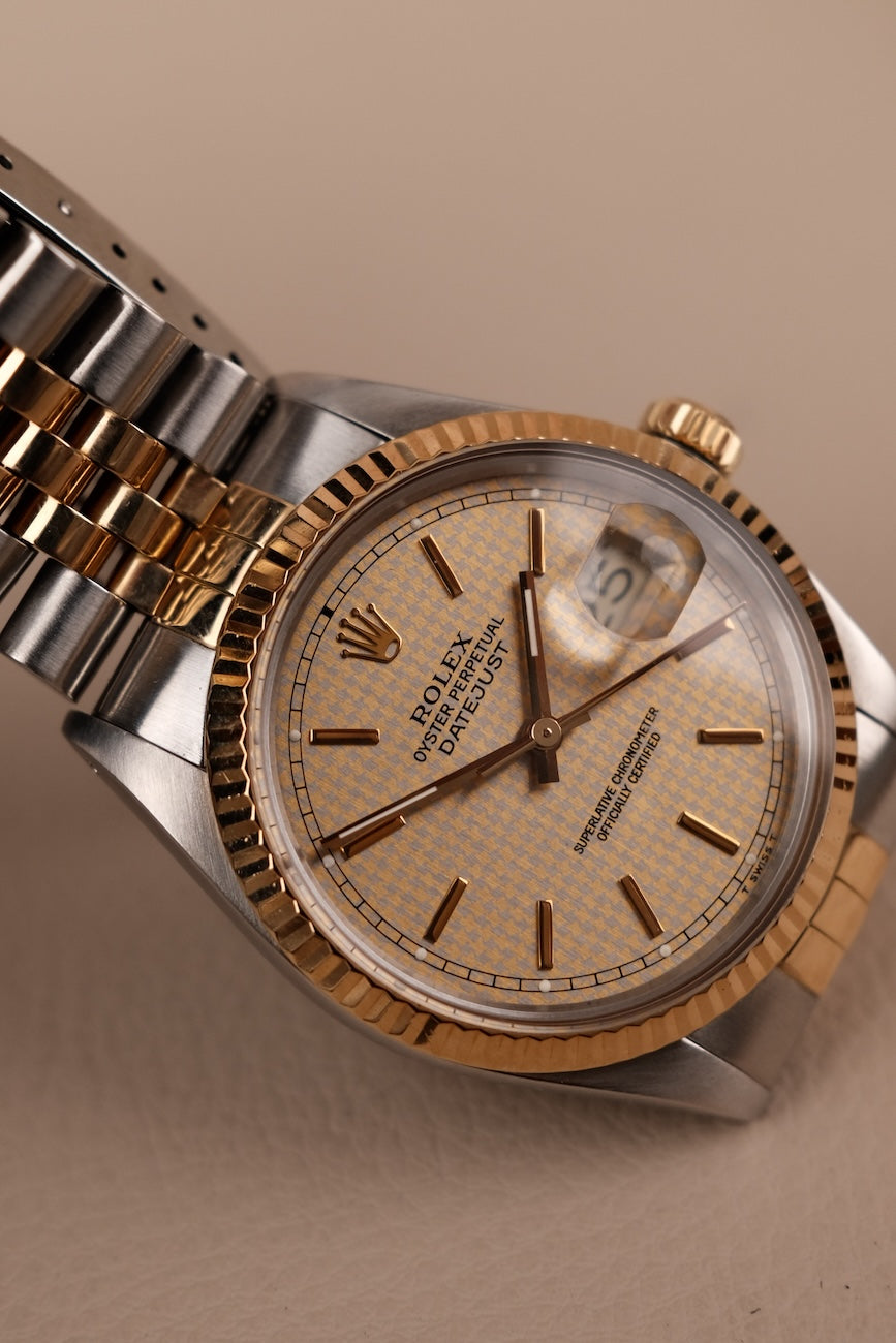 Rolex Datejust 36 16013 Box + og. Papiere S/G, Houndstooth Dial, LC100