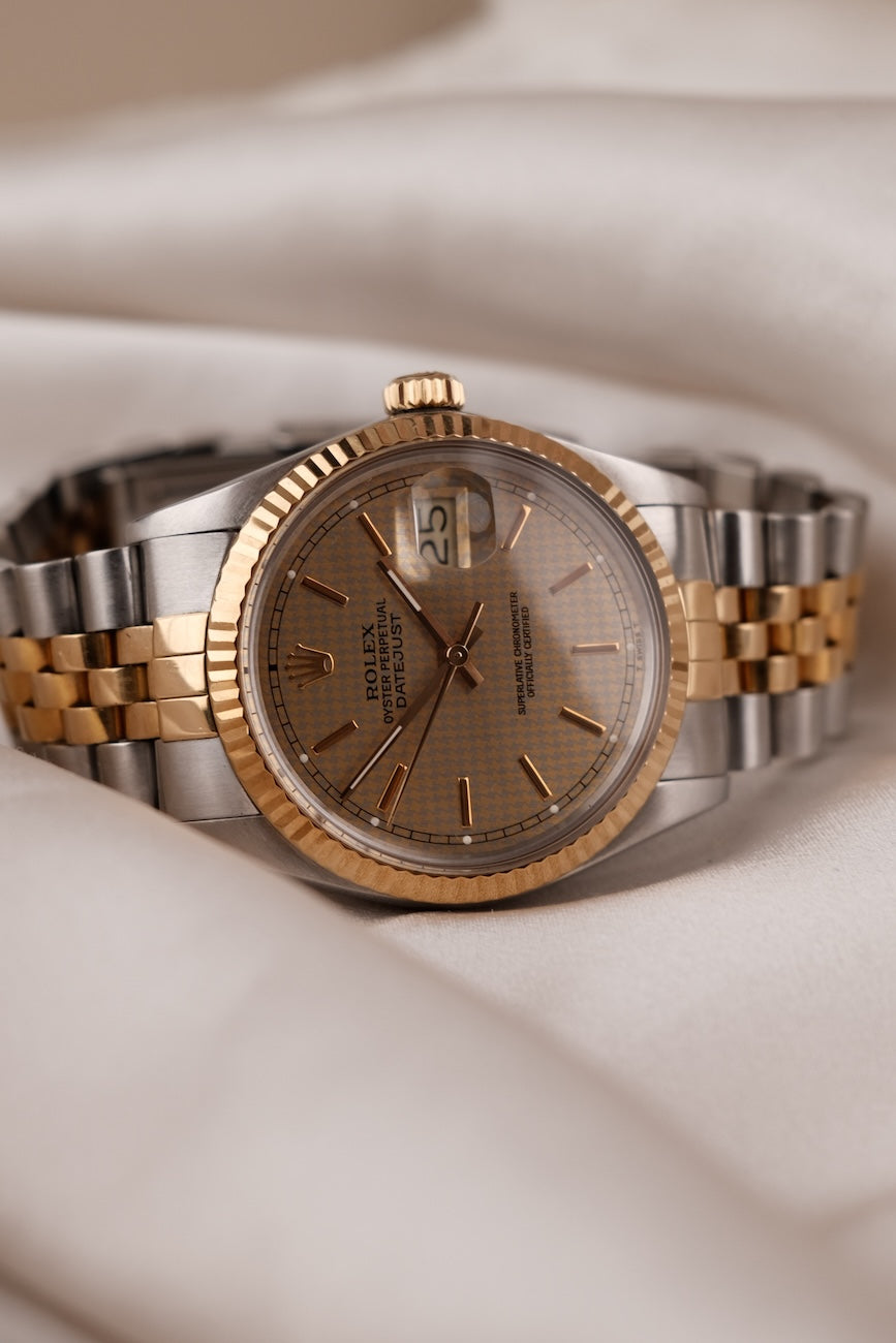 Rolex Datejust 36 16013 Box + og. Papiere S/G, Houndstooth Dial, LC100