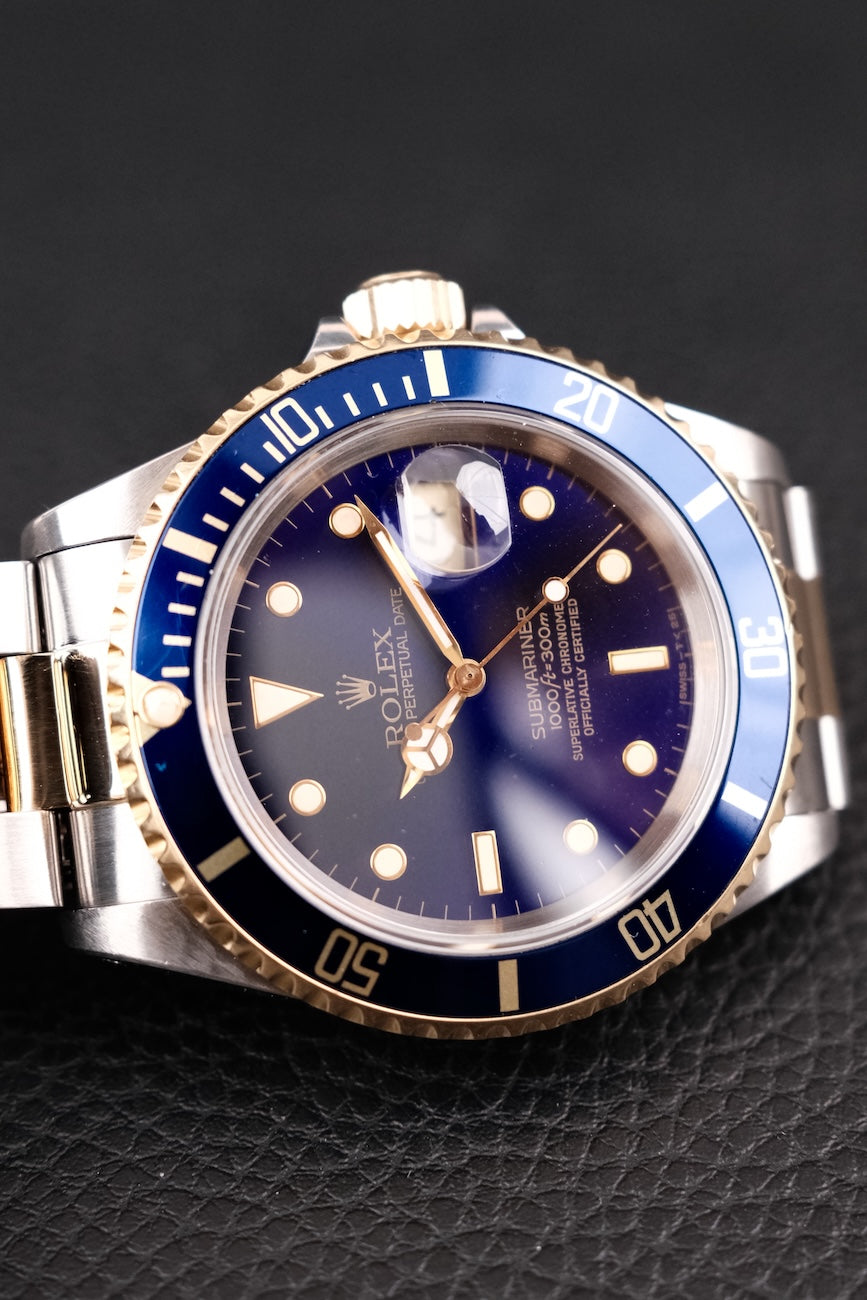 Rolex Submariner Date 16613 Box + og. Papiere S/G, Rare Purple Dial, Rolex Service 2017