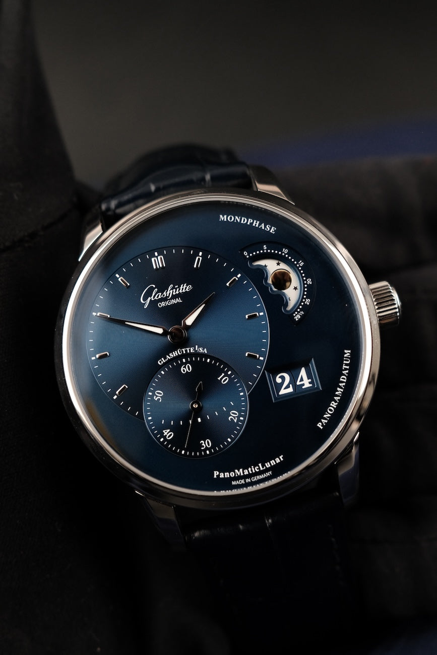 Glashütte PanoMaticLunar 19002463261 Box + og. Papiere Blue Dial