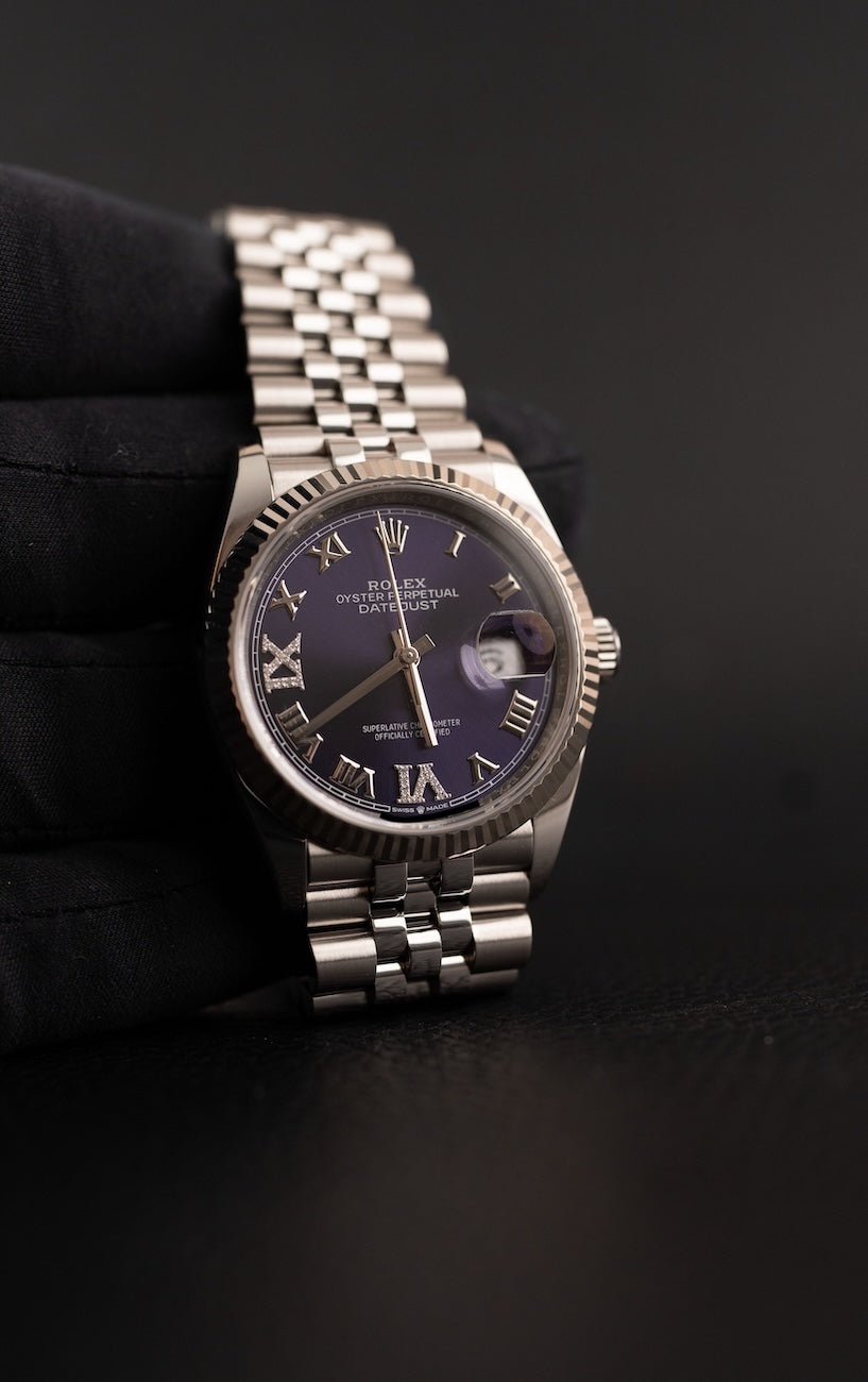 Rolex Datejust 36 126234 Box + og. Papiere Aubergine Purple Diamond Dial Serviced