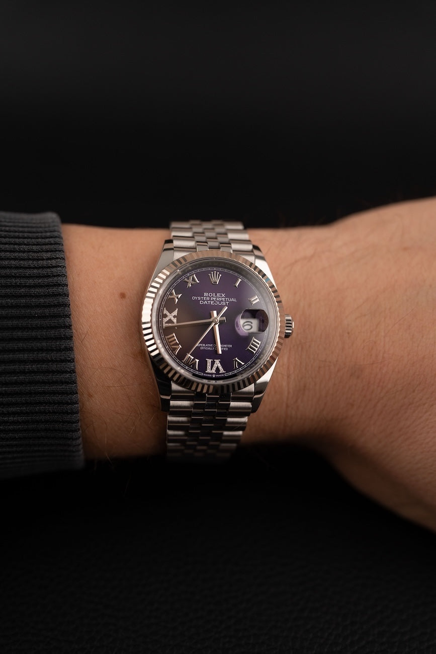 Rolex Datejust 36 126234 Box + og. Papiere Aubergine Purple Diamond Dial Serviced