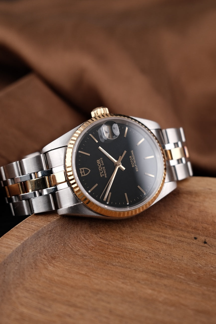 Tudor Prince Oysterdate, black Index Dial, Fluted Bezel 72033 Original Papiere 32mm, SERVICED