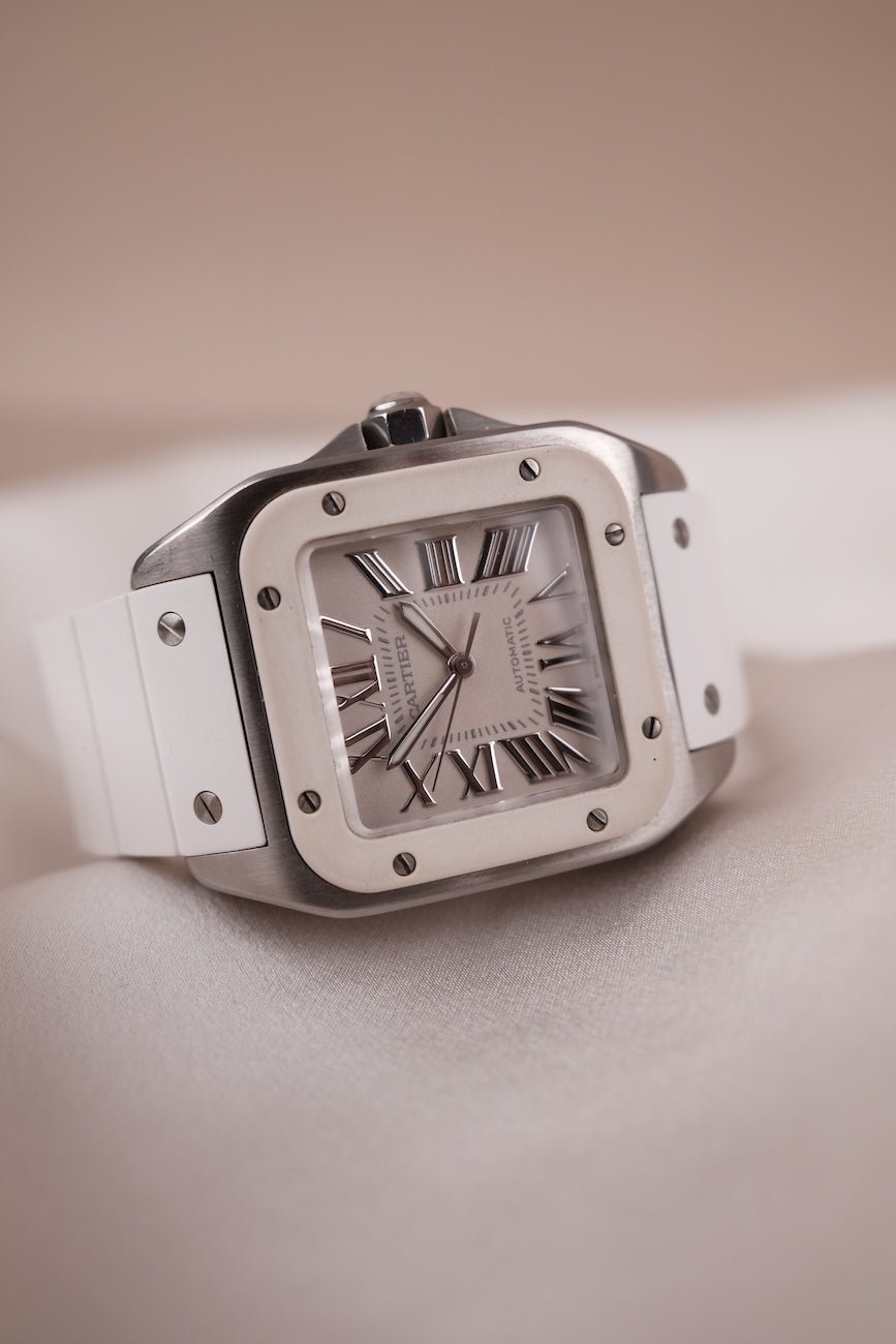 Cartier Santos 100 Medium 2878 Box + Service Papers/Extrakt White