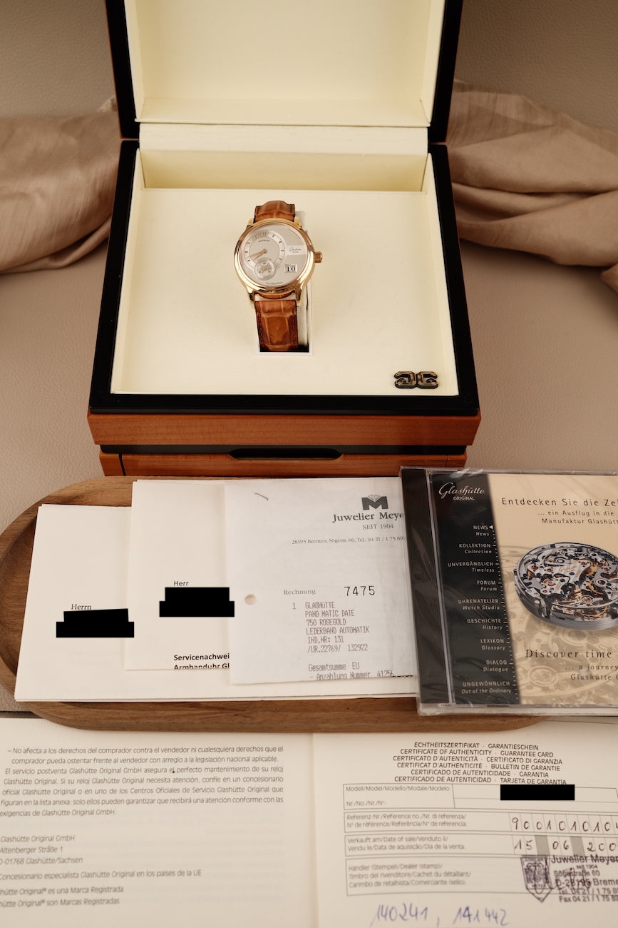 Glashütte PanoMaticDate 9001010104 Box + og. Papiere 18K Rose Gold, First Buyer's Invoice, German Delivered, Glashütte Service 2023