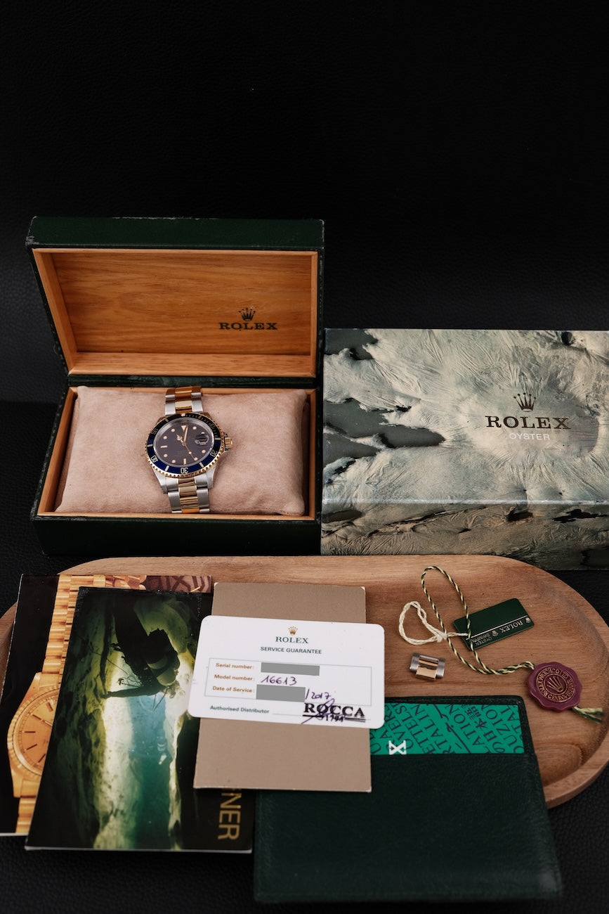 Rolex Submariner Date 16613 Box + og. Papiere S/G, Rare Purple Dial, Rolex Service 2017