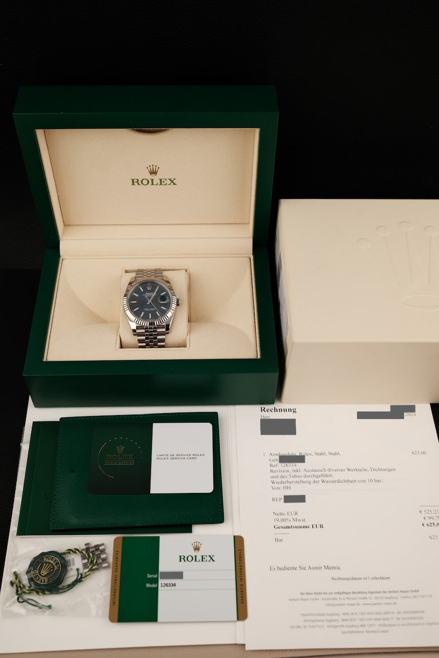 Rolex Datejust 41 126334 Box + og. Papiere Blue Stick Dial, Rolex Service 2024