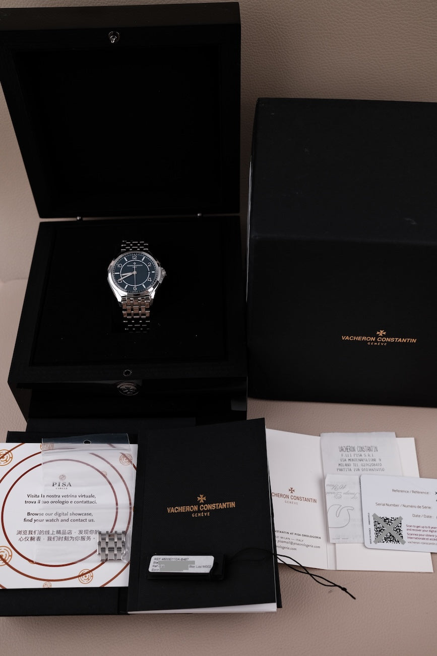 Vacheron Constantin Fiftysix 4600E Box + og. Papiere Steel Bracelet, Blue Dial, First Buyer's Receipt