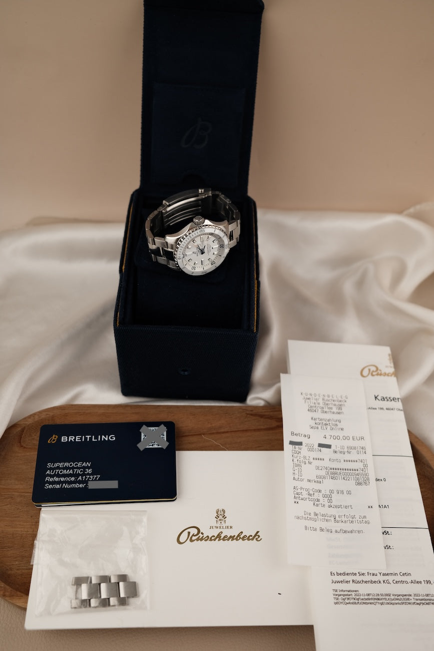 Breitling Superocean 36 A17377 Box + og. Papiere White, First Buyer's Invoice, German Delivered