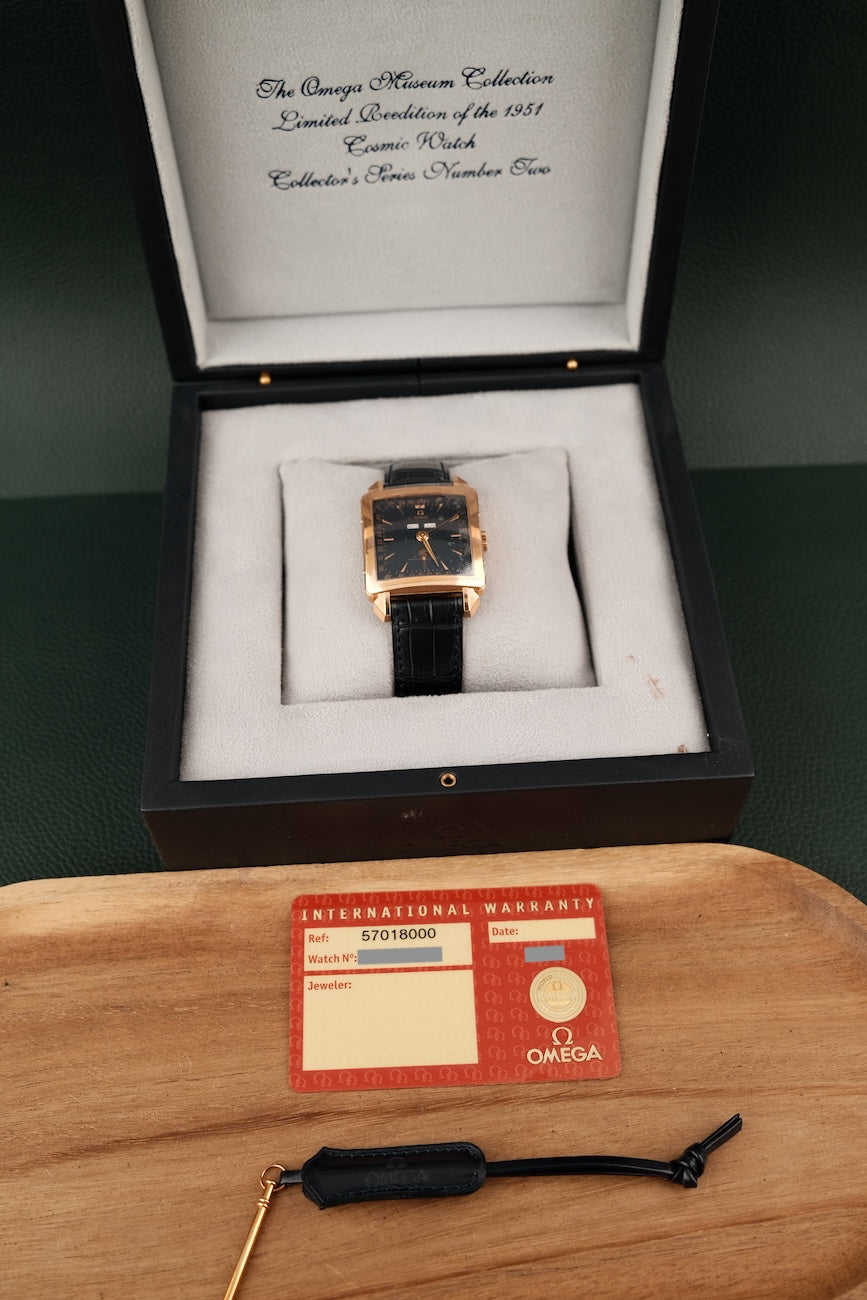 Omega Cosmic 1951 Museum Collection Collector´s Series Number Two 57018000  Box + og. Papiere NOS NEVER WORN Rose Triple Date