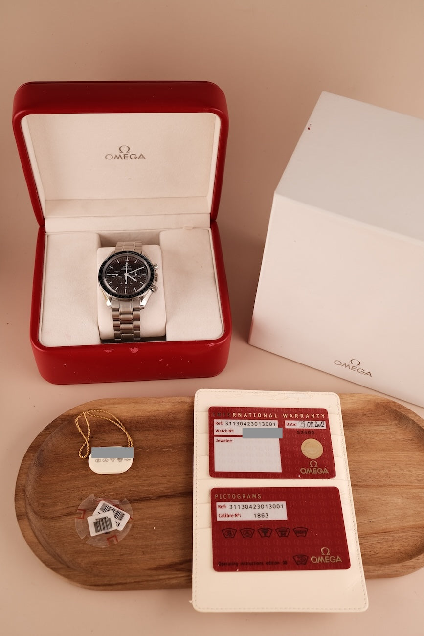 Omega Speedmaster Professional Moonwatch  31130423013001 Box + og. Papiere braunes Zifferblatt