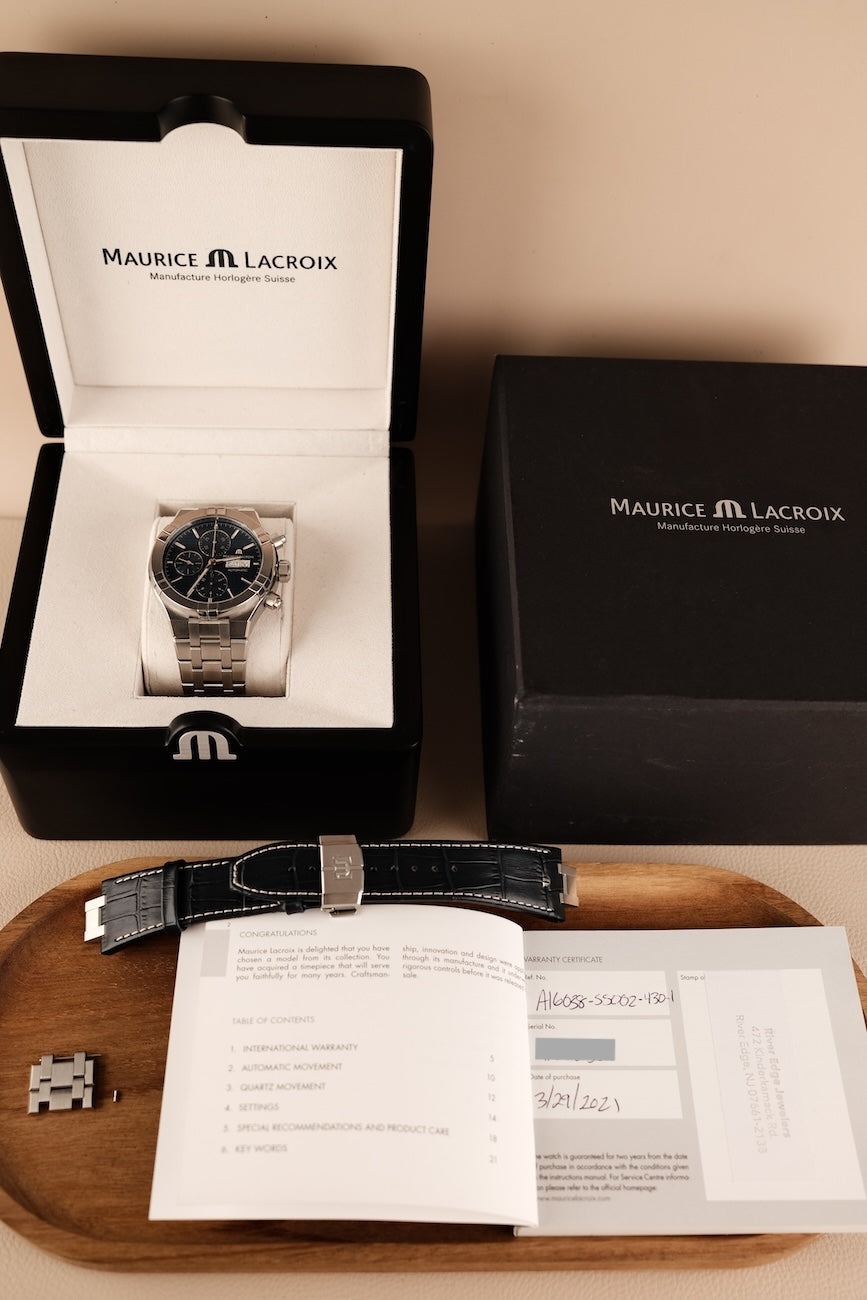 Maurice Lacroix AIKON AI6038-SS002-430-1 Box + og. Papiere + Leather Strap incl. orig. Clasp, Serviced