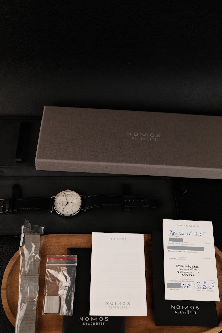 Nomos Tangomat GMT 635 Box + og. Papiere German Delivered Additional Metal Bracelet Automatik