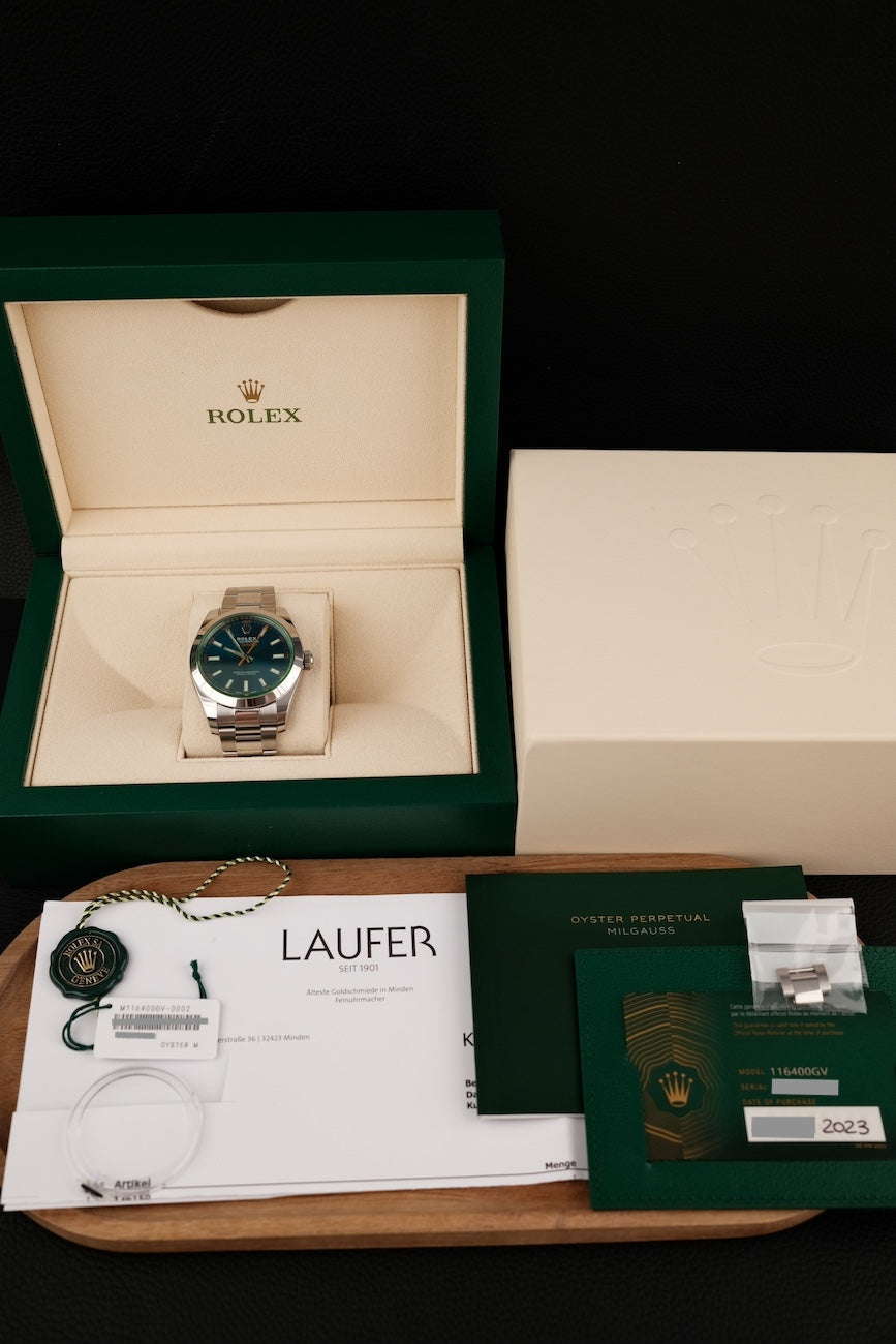 Rolex Milgauss  116400GV Box + og. Papiere Blue Dial, LC100, First Buyer's Invoice