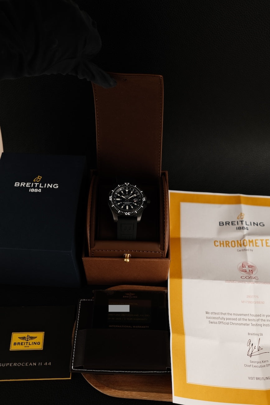 Breitling Superocean 44 M1739313/BE92 Box + og. Papiere Special Black Diver Strap, LC DE, Serviced