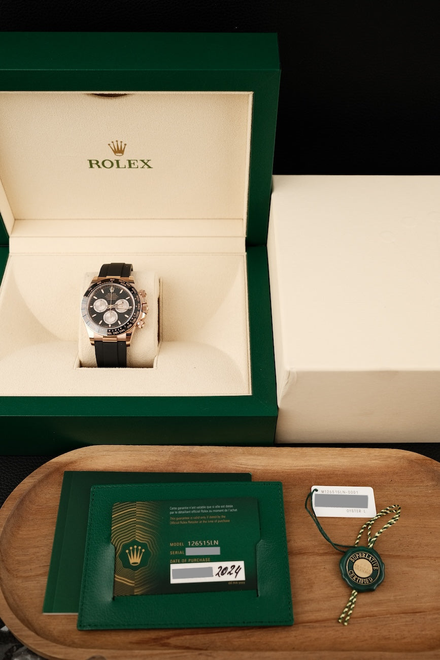 Rolex Daytona 126515LN Box + og. Papiere Rosegold Oysterflex Black Dial NEW