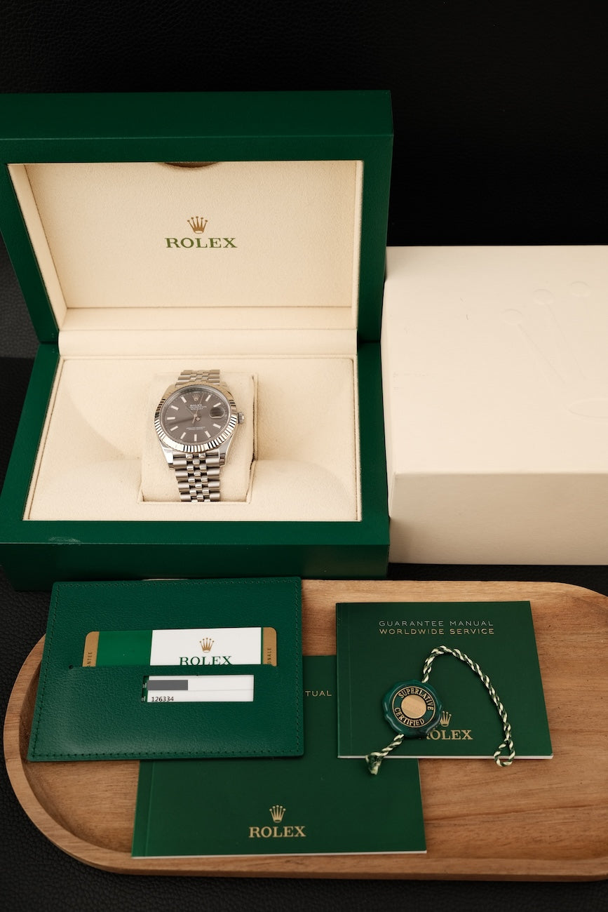 Rolex Datejust 41  126334 Box + og. Papiere Grey Rhodium Dial Jubilee Bracelet