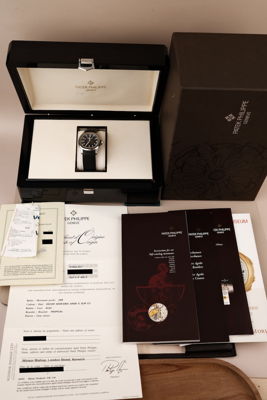 Patek Philippe Aquanaut 5165A-001 Box + og. Papiere 38mm, Rare, Service Papers