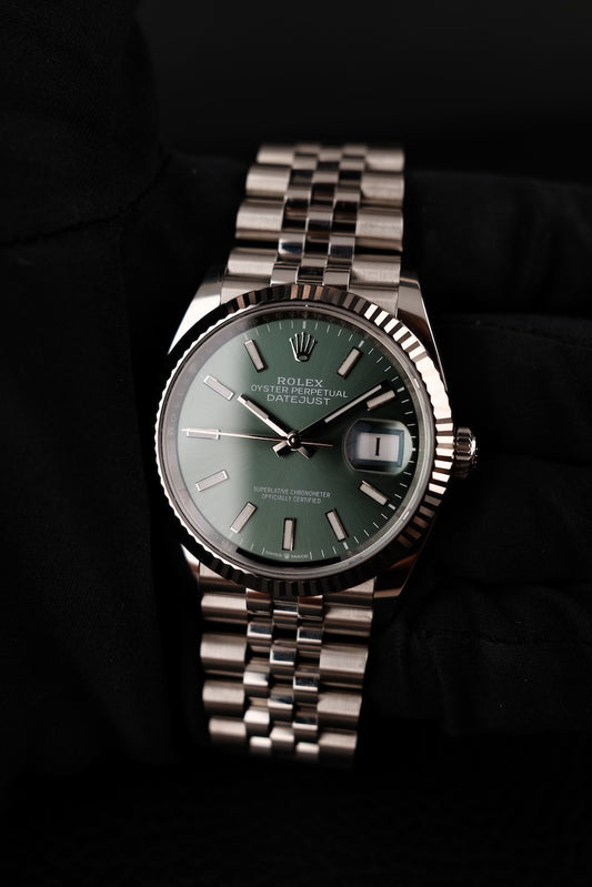 Rolex Datejust 36 126234 Box + og. Papiere Mint Green Stick Dial