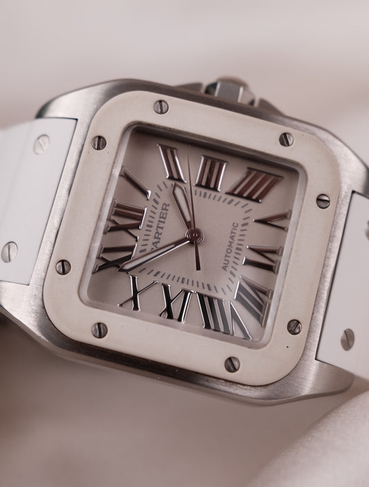 Cartier Santos 100 Medium 2878 Box + Service Papers/Extrakt White