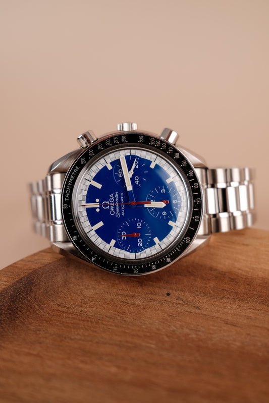 Omega Speedmaster Reduced 351081 Original Papiere Schumacher, blaues Zifferblatt